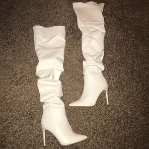 White thigh faux leather boots